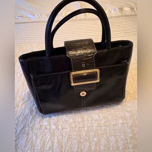 Danier Black Leather Tote with Gold Buckle
